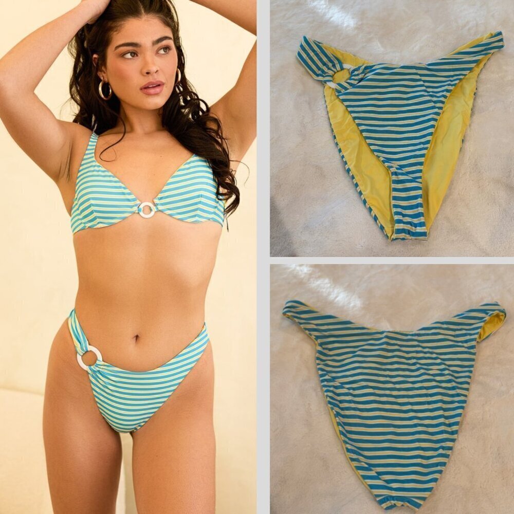New! Dippin' Daisy's Haven Blue Yellow Striped Cheeky Bikini Bottom 31472